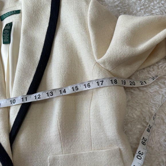 Lauren Ralph Lauren Cream Knit Linen Blazer Black Trim Contrast Size 8 Career - Picture 7 of 12